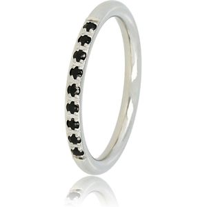 Fijne aanschuifring zilver met zwarte steentjes - Smalle en fijne ring met zwarte zirkonia steentjes - Met luxe cadeauverpakking