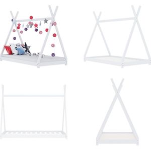 vidaXL Kinderbedframe massief grenenhout wit 80x160 cm - Kinderbedframe - Kinderbedframes - Bed - Bedden