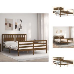 vidaXL Grenenhouten Bedframe - Honingbruin - 205.5 x 165.5 x 100 cm - Inclusief Multiplex Lattenbodem - Stevig en Duurzaam Bed - Geschikt voor Matras 160 x 200 cm - Montage vereist - Bed