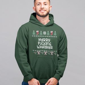 Foute Kerst Hoodie - Kleur Groen - Merry Fucking Whatever - Maat S - Uniseks Pasvorm - Kerstkleding voor Dames & Heren