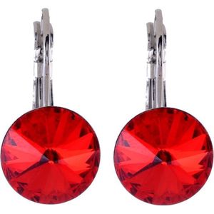 Behave Oorhangers Dames - rond 12 mm diameter - Light Siam Rode Swarvoski Elements Kristal steen – Oorbellen 2.2 cm lang