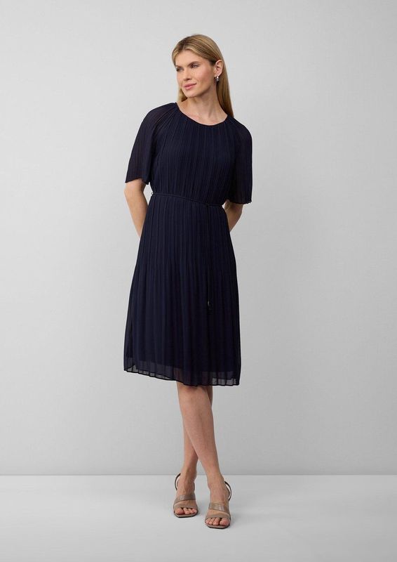 s.Oliver BLACK LABEL - Chiffon Jurk - Effen - Getailleerd - Korte Mouwen