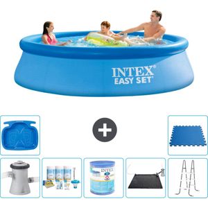 Intex Rond Opblaasbaar Easy Set Zwembad - 305 x 76 cm - Blauw - Inclusief Pomp Onderhoudspakket - Filter - Solar Mat - Ladder - Voetenbad - Vloertegels