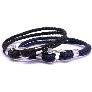 FortunaBeads Nautical M1+2 Set Zwart Blauw Armband – Heren – Leer – Medium 18cm