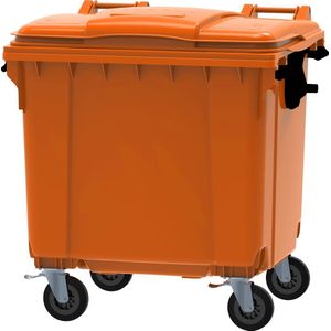 Afvalcontainer 1100 liter oranje met vlak deksel