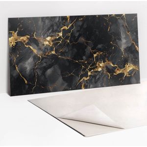 Tulup - PVC Wandpaneel - Zwart - Marmer En Goud - 100 x 50 cm - Vinyl Wandbekleding