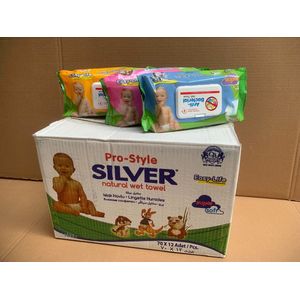Voordeelpak Pro-Style Silver Wet Wipes Babydoekjes Islak Mendil Super Soft 12 pakken x 70 doekjes= 840 doekjes Mixkleur