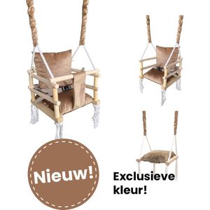 Luxe houten 3 in 1 beige/bruine meegroei baby schommel en Kinder schommel – Baby swing – Schommel die meegroeit met je kindje - Schommelstoel - Schommels - Handgemaakt