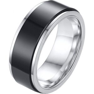 RVS heren ring Spinner Zilver met Zwart-21mm