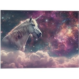 Vlag - Eenhoorn - Unicorn - Wolken - Kleuren - Sterren - 40x30 cm Foto op Polyester Vlag