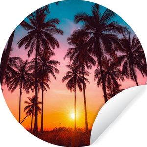 WallCircle - Behangcirkel - Palmboom - Zonsondergang - Horizon - Natuur - Zelfklevend behang - ⌀ 120 cm - Behangcirkel zelfklevend - Behang cirkel - Behangsticker