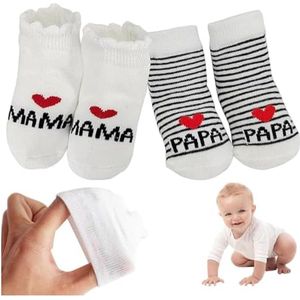 Babysokjes 0-3 maanden, 2 paar, cadeau voor pasgeboren jongen/meisje met ""I Love Mommy and Daddy"" - Zachte katoenen sokjes voor pasgeborenen, babyshowers en geslachtsonthullingen