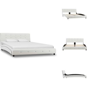 vidaXL Bedframe - Klassiek design - IJzer en hout - 140 x 200 cm - Wit - Bed