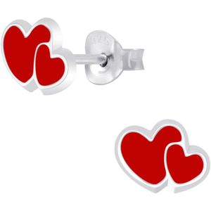 Joy|S - Zilveren hartjes oorbellen - 9 x 6 mm - rood