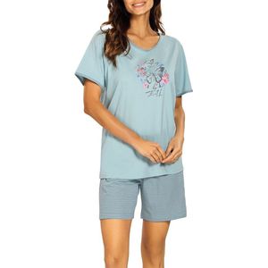 Comtessa - Dames Shortama - Zomer Pyjama - Katoen - Blauw - Maat 44
