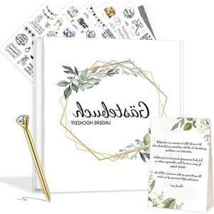 Gastenboek voor bruiloft - Eucalyptus wit - 21 x 21 cm - Blanco met stickers, stift en fotohoeken - Zelfklevend - Tafelkaarten voor bruiloften - Cadeau