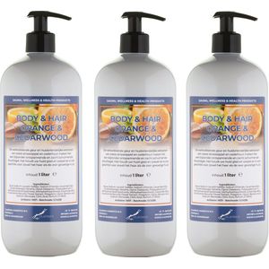 Body & Hair Sweet Orange & Cedarwood 1 liter - set van 3 stuks - met gratis pomp - 2 in 1 voor lichaam en haar.