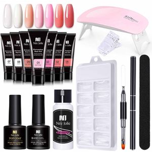 Nagelverlenging gel set met 6W nagellamp, complete gereedschapsset, veganistische, romige, sneldrogende formule