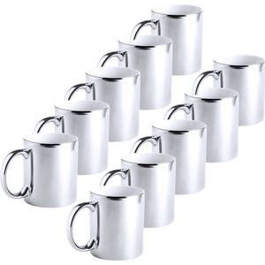 10x Metallic zilveren koffiebekers/theemokken keramisch 350 ml - Servies - Bekers/mokken