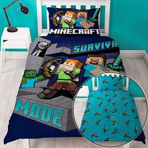 Minecraft Survive dekbedovertrek - eenpersoons met 1 kussensloop - Mine Craft dekbed - dubbelzijdig te gebruiken