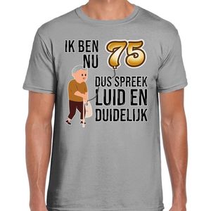 Bellatio Decorations Cadeau T-shirt heren - leeftijd 75 jaar - grijs - luid en duidelijk - verjaardagsfeest XL