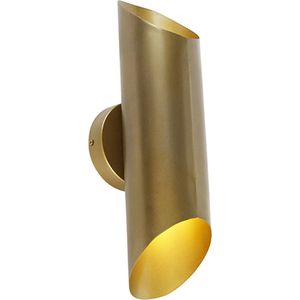 QAZQA whistle - Industriele Wandlamp Up Down voor binnen - 2 lichts - D 13 cm - Goud/messing - Industrieel - Woonkamer | Slaapkamer | Keuken