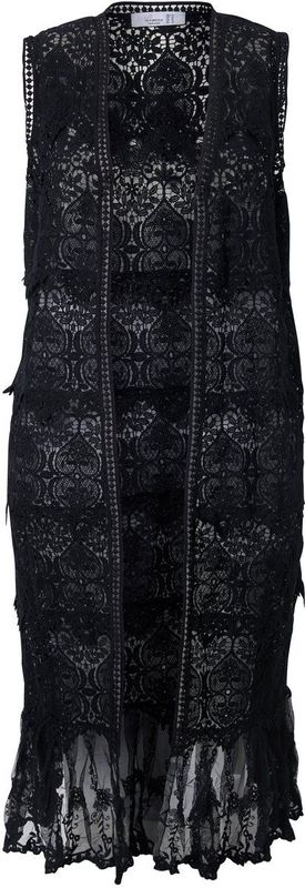 MIAMODA MIAMODA - Dames - Vest langer model kant met borduursel - Zwart - Maat 42