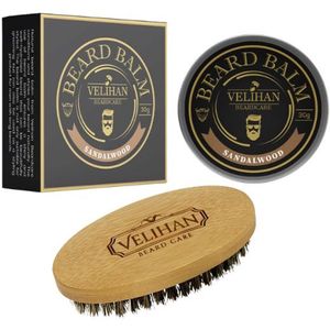 Velihan Beardcare - Baardverzorging Duo Pack - Baardbalsem Sandalwood - Baardborstel - Baardverzorging set - Cadeau voor hem - Baardverzorging - Baard olie - Cadeau voor vriend - Baardgroei - Perfecte cadeau voor man - Geschenkset mannen