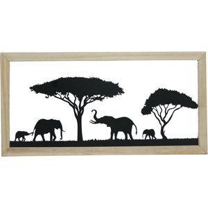 Gilde Handwerk - Wand decoratie - Wandpaneel - Olifant - Metaal - Hout - 30x60cm
