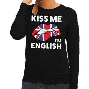 Kiss me I am English sweater zwart dames - feest trui dames - Engeland kleding XS