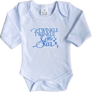 La Petite Couronne Romper Lange Mouw ""Twinkle twinkle little star"" Jongens Katoen Wit/blauw Maat 56