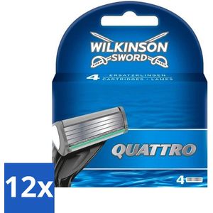 12 x Wilkinson - Navulmesjes Quattro - Met Precisietrimmer - 4 scheermesjes - Scheermesjes - Scheermes - Quattro - Wilkinson - Precisietrimmer
