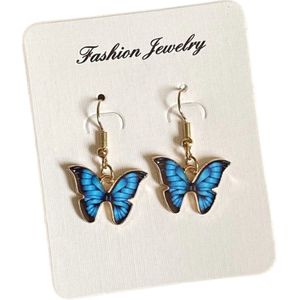 Oorbellen dames vlinder - Blauw - Turquoise oorbellen meisje - Oorbellen met vlinder hanger - Vriendschap - Vriendschapsoorbellen - Vlinder oorbellen zilver kleurig staal - Vlinder sieraden - Blauw