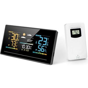 Weerstation Binnen en Buiten - Weerstation Draadloos Binnen Buiten - Weerstation met Buitensensor - Zwart met Wit