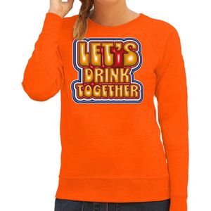 Bellatio Decorations Koningsdag sweater dames - let's drink together - oranje - oranje feestkleding XS