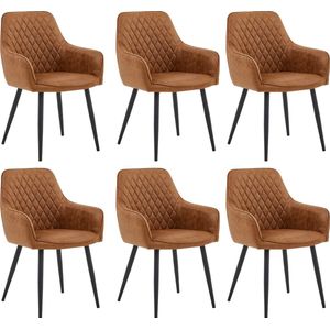 Colenis® - Beverly Eetkamerstoel - Set Van 6 - Cognac - Microvezel - Industrieel