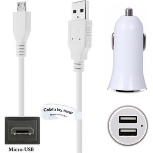 OneOne 2.1A Auto oplader met twee poorten + 1,8m Micro USB kabel. Autolader adapter past op BOOX (ONYX) eReader Poke 2 / 2 Color, Darwin 3 / 5 / 6 / 7, Livingstone 1, Monte Cristo, Robinson Crusoe 2, Caesar 3, Vasco da Gama 3