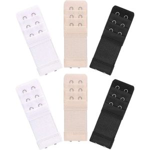 BH-verlening set van 6 - 2 haken 3 rijen - zachte elastische extensies voor dames (zwart, wit, Beige) - comfortabel en duurzaam