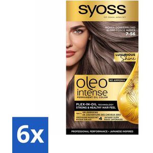 SYOSS - Oleo Intense 7-56 Mokka Donkerblond - Haarverf - Zonder Ammoniak - Grijsdekking - Langdurige Kleur - Voordeelverpakking - 6 stuks
