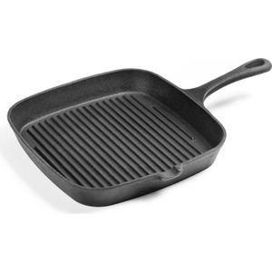 Daumonet Auguste Noir Gietijzeren grillpan - Zware Steakpan Zwart - PFAS & PFOA vrij - Vierkant met schenktuit - 23,5x23,5cm - Emaille - Alle warmtebronnen ook inductie - Gietijzeren Pan BBQ