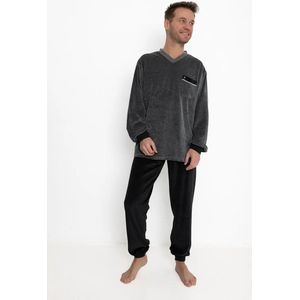 Outfitter velours heren pyjama - Anchor - Warme winter pyjama - M - Antracite