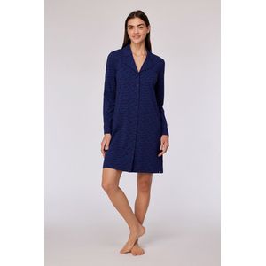 Woody slaapkleed dames doorknoop - donkerblauw - wolkenprint - 252-10-YDA-Z/932 - maat XXL