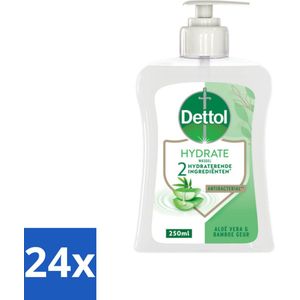24 x Dettol - Handzeep - Hydrate - Aloë Vera & Bamboe - 250 ml - Handzeep - Antibacterieel - Aloë Vera - Bamboe - Hydraterend