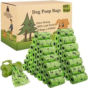 Hondenpoepzakjes 600 lekvrije poepzakken en 1 poepzakdispenser, biologisch van maïszetmeel, waterdicht, scheurvast, extra groot, sterk