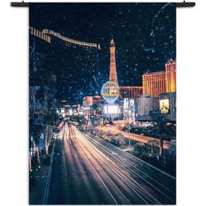 Velours Wandkleed Las Vegas at Night Rechthoek Verticaal XXXL (260 X 210 CM) - Wandkleden - Met roedes