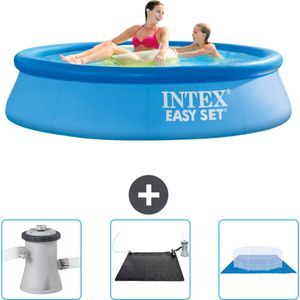 Intex Rond Opblaasbaar Easy Set Zwembad - 244 x 61 cm - Blauw - Inclusief Zwembadfilterpomp - Solar Mat - Grondzeil
