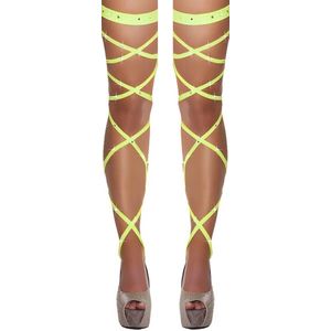 Sexy Wrap Kousen – Verleidelijke Stay-Up Stockings met Veters – One Size – Geel met Steentjes – Luxe Erotische Lingerie - Veters Benen Hakken