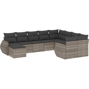 vidaXL - 10-delige - Loungeset - met - kussens - poly - rattan - lichtgrijs