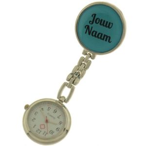 Treasure Trove® Gepersonaliseerd Verpleegstershorloge – Zusterhorloge met Naam – Verpleegster Horloge Dames – Heren – Blauw/Zwart – 25mm