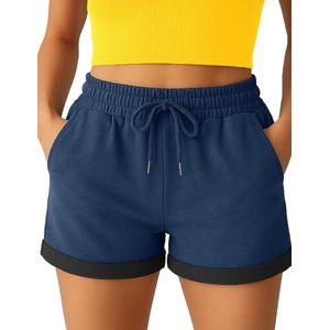 Smith & Solo korte broek dames - comfortabele shorts dames - katoen sweat short - Marineblauw - S